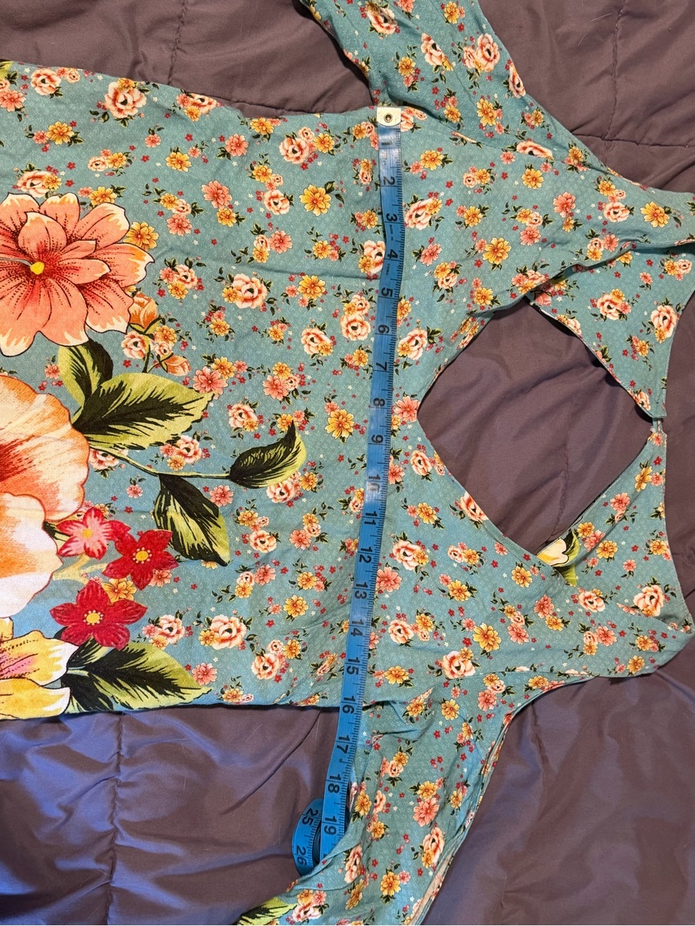 FARM Rio Teal Floral Long Sleeve Dress with Keyhole Back - Picture 3 of 4
